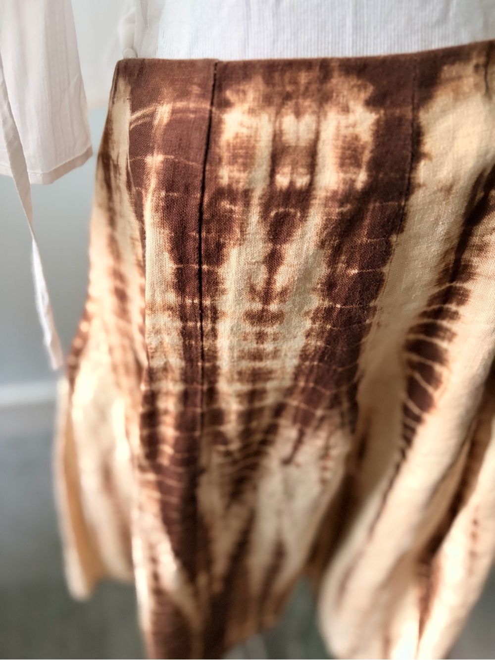 Michael Kors Linen Brown and Cream Tie-Dye A-Line Midi Skirt
